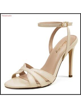 Women's Strappy Round Open Toe High Stiletto Heel Sandals Buckle Ankle Strap